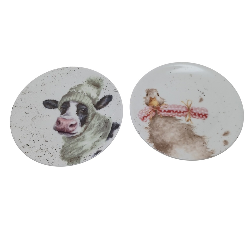 Royal Worcester Wrendale Designs Hannah Dale Cow Duck Side Plates Set of 2 6.5in
